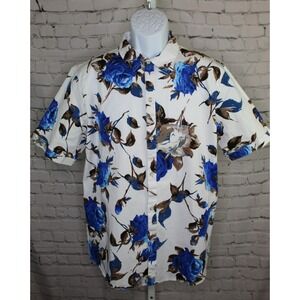 SSLR Mens Collection White Large Hawaiian Short Sleeve Shirt Floral Camp Aloha